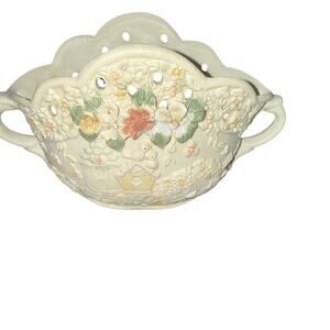 Victorian Collection Double Handle Ceramic Scalloped Decorative Bowl Dish Flower